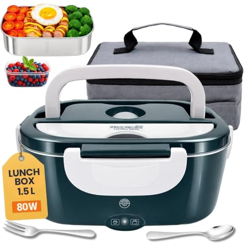 Genérico Fiambrera Eléctrica 80W 1.5L Táper Eléctrico para Calentar Comida sin Microondas 12V/24V/220V- Calentador Portátil para Coche, Camión u Oficina