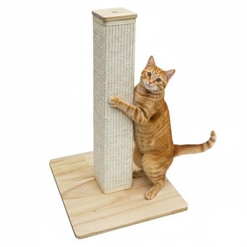 eyepower 62 cm Kratzbaum Luca - Eckige Kratzsäule für Katzen mit Bambus Holzplatte - Katzenkratzbaum Klein mit M8 Sisalstamm Beige - Kratzstamm Katze Stabil - Sisal Katzenbaum mit Massivholz Fußplatte