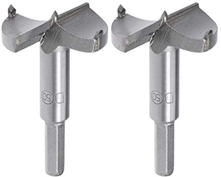 sourcing map Forstner Drill Bits 50mm, Tungsten Carbide Wood Hole Saw Auger Opener Woodworking Hinge Hole Drilling Boring Bit Cutter 2Pcs Gray with Case