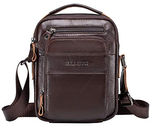 MANNUOSI Herren Schultertaschen business freizeit reise Henkeltaschen echtleder vintage Handtaschen Braun