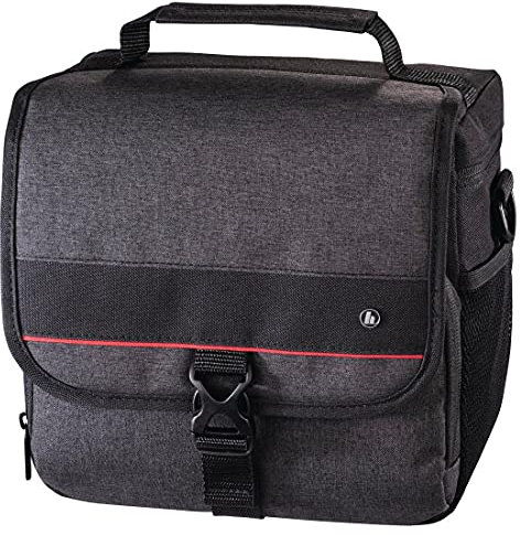 Hama Kameratasche „Valletta“ für Digitalkamera (Fototasche für Fotokamera und Videokamera, mit Gürtelschlaufe, Zubehörfächern und Inneneinteilung, Umhängetasche, 22 x 11,5 x 20,5 cm) schwarz
