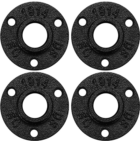Home TZH 3/4 Antirust Black Floor Flange, 4 Pack Malleable iron Pipe Fittings for Industrial vintage style, Flanges with Threaded Hole for DIY Project/Furniture/Shelving Decoration (4, 3/4)
