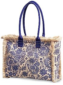 CORIOS Bolso Tote de Lona para Mujer - Bolso de Mano Boho Étnico con Borlas - Bolsa de Ocio para Vacaciones y Compras - Multicolor Grande