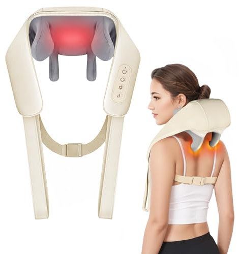 Elektrisches Nackenmassagegerät mit Wärme - Shiatsu Massagegerät für Nacken, Schulter und Rücken - Kabellos, 2 Modi, Deep Tissue 4D für Nackenschmerzen
