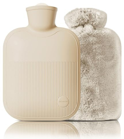 Bouillotte avec housse en peluche, 2 L, 1 L, 0,5 L, en PVC pour douleurs au cou, aux épaules et aux pieds des mains, crampes menstruelles, compression chaude et thérapie par le froid (beige, 2000 ml)