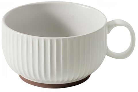 Dowbom Taza de sopa con tapa, 450 ml, tazón de sopa para microondas, taza de sopa de cerámica pequeña (blanco-A)
