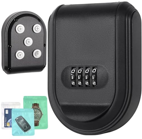 Dayear 2 scatole magnetiche per chiavi con serratura a combinazione, 10 pezzi, forti magneti, per chiavi sotto auto, 2 in 1, da parete, per riporre oggetti in ambienti interni, esterni/neri