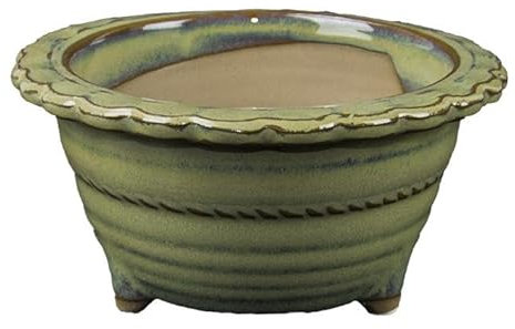 Vaso per bonsai Giapponese Morrisan rotondo in gres smaltato verde 12,5x12,5x6 cm - B04-15a