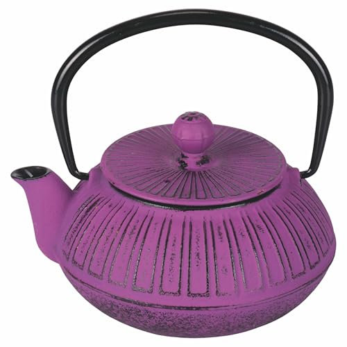 Tetera de 600 ml de hierro fundido con asa plegable, filtro de acero inoxidable, color morado