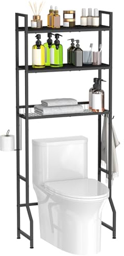 Waschmaschinenregal, Toilettenregal, 3-Stöckiges Badregal, Aufbewahrung über der Toilette, Holz WC Regal, Toilettenschrank freistehend, Hochschrank, Platzsparendes Toilettenregal, 65x20x161.5CM