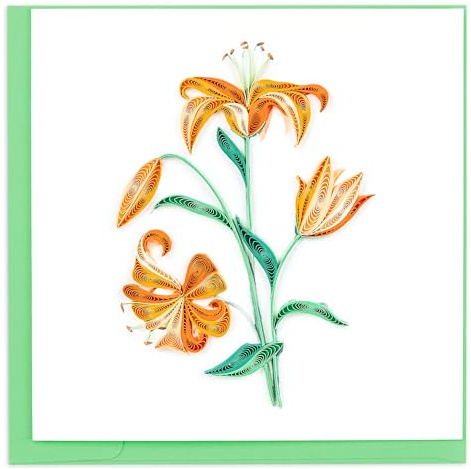 Quilling Card Handmade Quilled Tiger Lilies Greeting Card – 6x6 Inch Blank Card with Envelope – Fair Trade Verified – Unique Paper Art Keepsake for Any Occasion