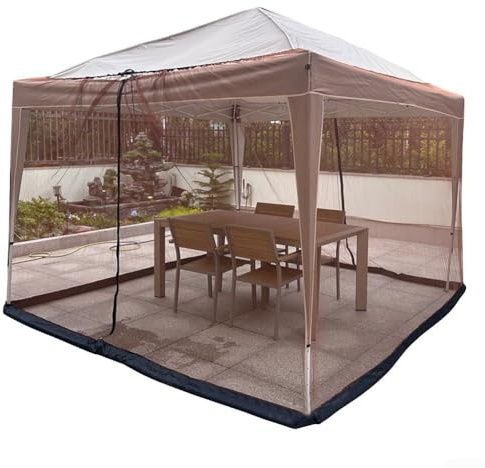 Quick Setup 300x300cm Pavilion Tent with Mesh Curtain and Weighted Water Pipe for Events (amber)