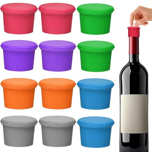 Tapones para Botellas de Vino,12 Piezas Tapones Corona de Silicona Colores Tapón para Botellas Tapas Reutilizables Silicona para para Vino,Cerveza,Champán,Aceite,Jugo(6 Colores)