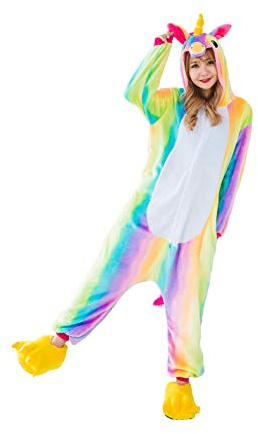 Ensemble de Pyjama Licorne Grenouillère Animaux Siamois Romper Pajamas Kigurumi Onesie Cosplay Animal Combinaison Costume Vêtement de Nuit en Flanelles Soirée Carvanal Halloween Noël Déguisement