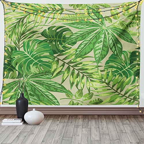 ABAKUHAUS Grünes Blatt Wandteppich und Tagesdecke, Frischer Dschungel Aloha aus Weiches Mikrofaser Stoff Waschbar ohne Verblassen Digitaldruck, 230 x 140 cm, Apfelgrün Farngrün