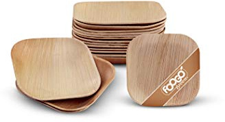 FOOGO Green 50 Platos Hoja de Palma Cuadrados Pequeñísimos 10cm Desechables | Biodegradables, Compostables, Para comida caliente, Como platos de madera, bambú y papel, Para bodas, pícnics y fiestas