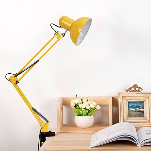 Lampara de mesa Lámpara de escritorio, lámpara de mesita de noche E27 Lámpara Sobremesa Lámpara de Lectura Metal con interruptor lectura estudio trabajo Oficina, retro, industrial, vintage amarillo