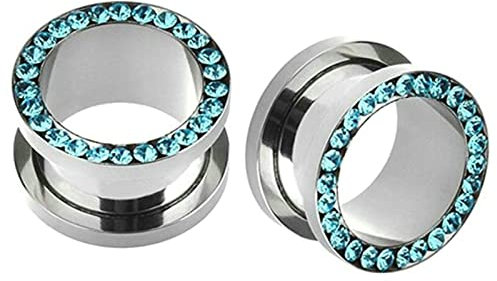 Gualiy 2 STK Flesh Tunnel Titan, Ohr Tunnel 14mm mit See Grün Zirkonia Tunnel Ohrringe Damen