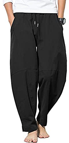 YAOBAOLE Pantalon Homme Taille Elastique Pantalon Homme Lin Et Coton Pantalons Yoga Hommes Léger Noir 2XL
