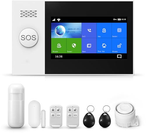 Wireless Security Alarm System with 4.3 Full Touch Screen with Phone App, Door/Window Sensor, Remote Control, Works with Alexa for Home, Apartment
