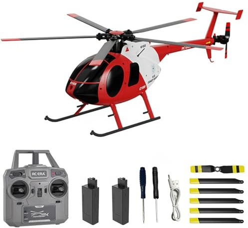 Hylukon C189 fjärrstyrd helikopter, 2,4G 6CH UAV 1:28 borstlös motor RC helikopter Single Blade Flybarless Remote helikopter RTF med optisk flödeslokalisering 2 batterier – röd