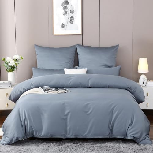 SOULFUL Kühlend Bettwäsche 155x220 Baumwolle, Mako Satin Bettwäsche-Sets mit Reißverschluss, Zertifiziert Oeko-TEX, Enthält 1 Bettbezug 155x220 und 1 Kissenbezug 80x80, Ashley Blau