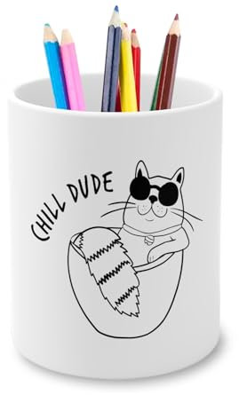 Fabulous Stifteköcher aus Keramik – Chill Dude Katze Kinder Sonne – 325 ml