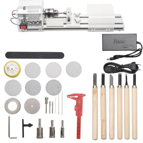 Cpolebev Mini Tour Machine Bricolage Travail Du Bois Tour à Bois Fraiseuse Meulage Perles De Polissage Perceuse Ensemble D'Outils Rotatifs Prise Ue