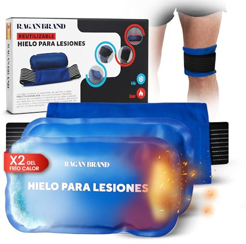 RAGAN BRAND - Hielo para Lesiones - Bolsa de Gel Frio y Calor para Lesiones - Aptas para Nevera y Microondas - Alivia Dolor Muscular y Articular - Ideal para Terapias - Funda con Banda de Compresión.