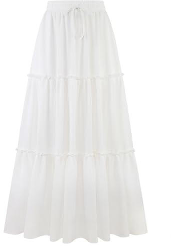 Arolina White Maxi Skirt for Women 2026 Trendy High Waisted Long Skirts Summer Flowy Pleated Tiered A Line Boho Skirts L