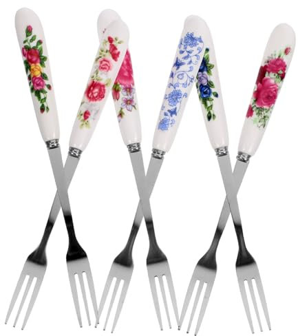 EXHUMKY 6 Forchette Da Dessert Portatili in Acciaio in Forchette Da Frutta Eleganti Per Feste e Ristoranti Riutilizzabili Per Uso