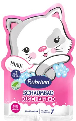Bübchen Kuschel-Bad Miau, flüssiger Badezusatz mit pinkem Wasserfarb-Effekt für Kinder, sanfter Badeschaum Aloe vera, ohne Silikone und Mikroplastik, 12x 40 ml