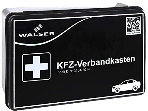 WALSER KFZ-Verbandkasten, Auto-Verbandstasche, Erste Hilfe Koffer, Notfall-Set Auto, Erste Hilfe Tasche DIN 13164, First Aid Kit schwarz 44262