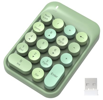 FELICON Wireless Numeric Keypad 18 Keys with 2.4G Mini Portable Silent Number Pad USB Receiver Financial Accounting Keyboard Extensions for Laptop Desktop PC Pro（Green Mix）