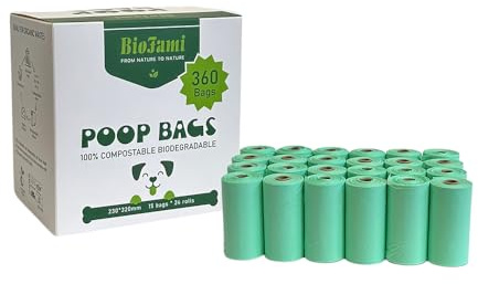 BIOFAMI 100 % biologiskt nedbrytbara hundbajspåsar, 300 påsar, komposterbara material baserat på majsstärkelse, miljövänlig, oparfymfri, EN13432 OK Compost Home och US-BPI-certifiering
