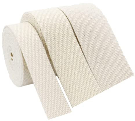 DTKJ Gurtband aus Baumwolle, 50 mm, für Taschen, Rucksack, Gürtel, Schrägband, 9,1 m, beige, 25mm
