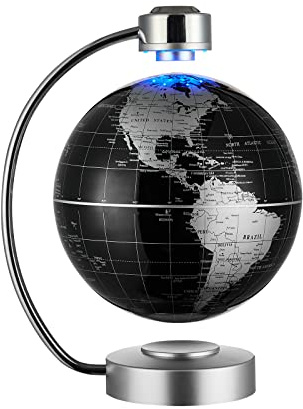 Magnetic Levitating Globe, Large 8inch Floating Globe With LED Lights, Magnetic Globe Display, Indoor Accents, Study Room Decor, Modern Decorative Ornament (Black)