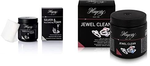 Hagerty Silver & Multimetal Foam Mousse nettoyante pour l'argent et le métal I 185g & Jewel Clean Bain nettoyant pour bijoux I 170 ml I Pour un éclat renouvelé I Panier et brosse inclus