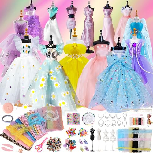 600+ Stücke Mädchen Modedesign Nähen Kit 30 Stoff Schaufensterpuppen Kleidung Zubehör Ideen DIY Handwerk Aktivität Spielzeug Kleidung Making Kit Teenager Mädchen Kinder Geburtstag Geschenk 6-12+ Jahre