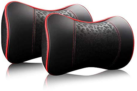 Carodi Cojín cervical de cuero para coche, cojín cervical, soporte cervical de espuma viscoelástica 100 %, cómodos asientos de coche de viaje y cojines suaves para la oficina en casa, color negro, un
