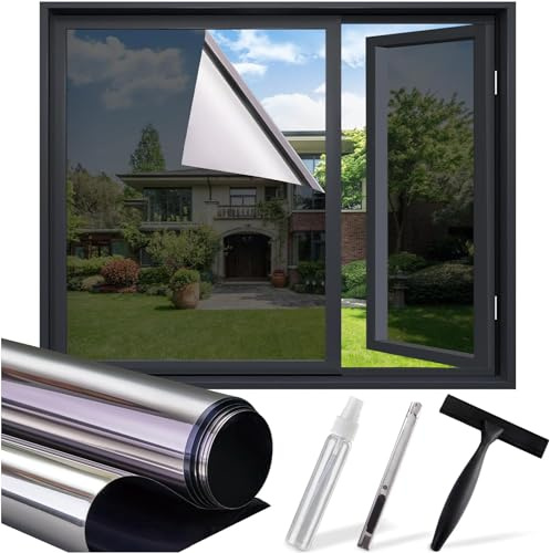 SUNBABY Window Tint for Home, One Way Privacy Film Heat & UV Blocking, Static Cling No Glue Renter Friendly Cover for Home Bedroom, Office & Sliding Glass Door, 17.5 x 118.1 Inch with 3 Tools, Black