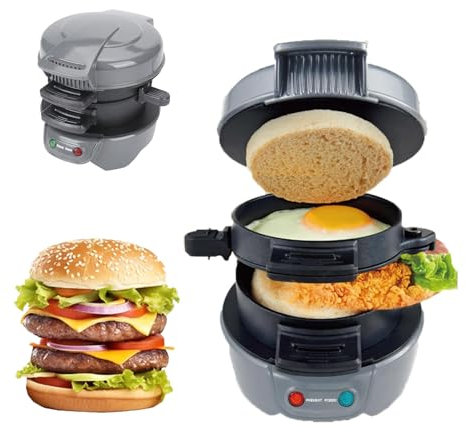 Tostiera Sandwich Maker, Pressa Per Panini Con Anelli Per Uova E Timer, Macchina Per Hamburger Piastre Antiaderenti, Per Hamburger, Panini, Toast, Waffle, Colazione Presto (Grey)