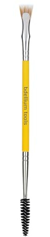 Bdellium Tools Professional Makeup Brush - Studio Series 728 Double-ended Bent Lash Fan/Spoolie - With All-Vegan Synthetic Fibers, For Achieving Clean, Clump-free Mascara Application (Yellow, 1pc)