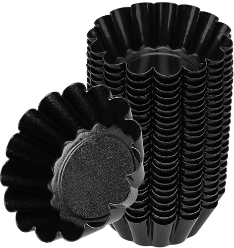 SINJEUN 24 Pack 6.5cm Egg Tart Mold, Mini Cake Muffin Mould, Non-Stick Egg Tart Tin Pans, Carbon Steel Cupcake Mould Baking Cups for Pudding, Cookie, Black
