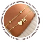 Turandoss Buchstaben Armband Damen Gold - 14K Vergoldete, Personalisierte Armband Mädchen mit Buchstaben Gold, Herz Armkette mit Initialen, Geschenke für Frauen Mädchen Mama Geschenk Freundin Schmuck