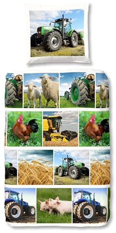 JACK Renforcé Bettwäsche 2 TLG. 135x200cm Bauernhof Landwirtschaft Traktor Tiere Bunt