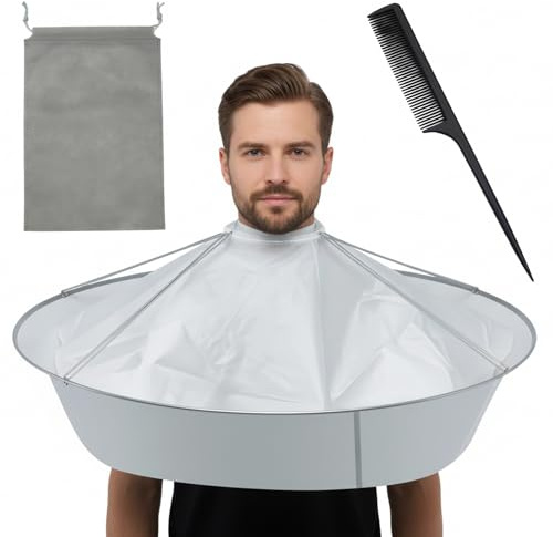 DNTHYRIN Hair Cutting Cape, Barber Cape Set with Storage Bag and Tail Comb, Lightweight Grooming Protection for Home and Salon Use, Light Grey Hairdressing Cape