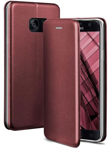 ONEFLOW Business Case für Samsung Galaxy S7 Handyhülle klappbar mit Standfunktion, Klapphülle Flipcase Cover Dünn, PU Leder Hülle mit Kartenfach, 360 Grad Schutzhülle, Weinrot