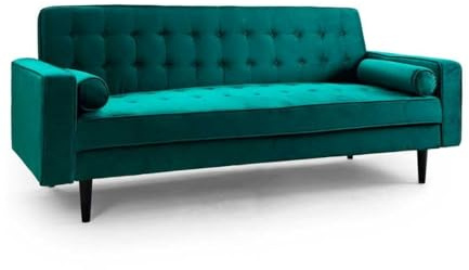 SWEET SOFA® Sofá Cama Vintage Green 210x100x89 cm, 3 plazas Convertible en Cama Doble, Sistema de Apertura Clic Clac, Tapizado en Terciopelo (Verde)