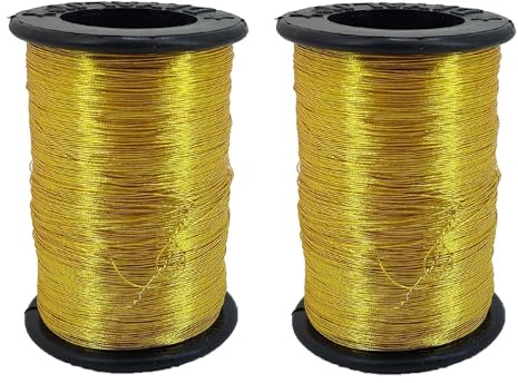 Aumni Crafts Zari Metallic Threads 0.1 MM (2 Rolls) Gold Color for Aari Work Embroidery Sewing Garment Needlework Crafts